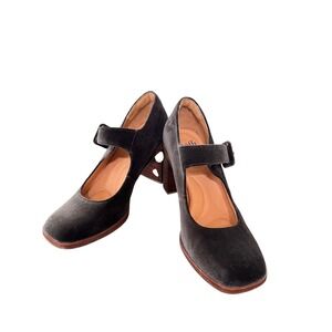 Sofft Mary Jane Heels Women 9.5 Green Velvet Block Heel Square Toe Buckle Strap